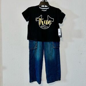 True Religion Black T-Shirt and Blue Jeans Set